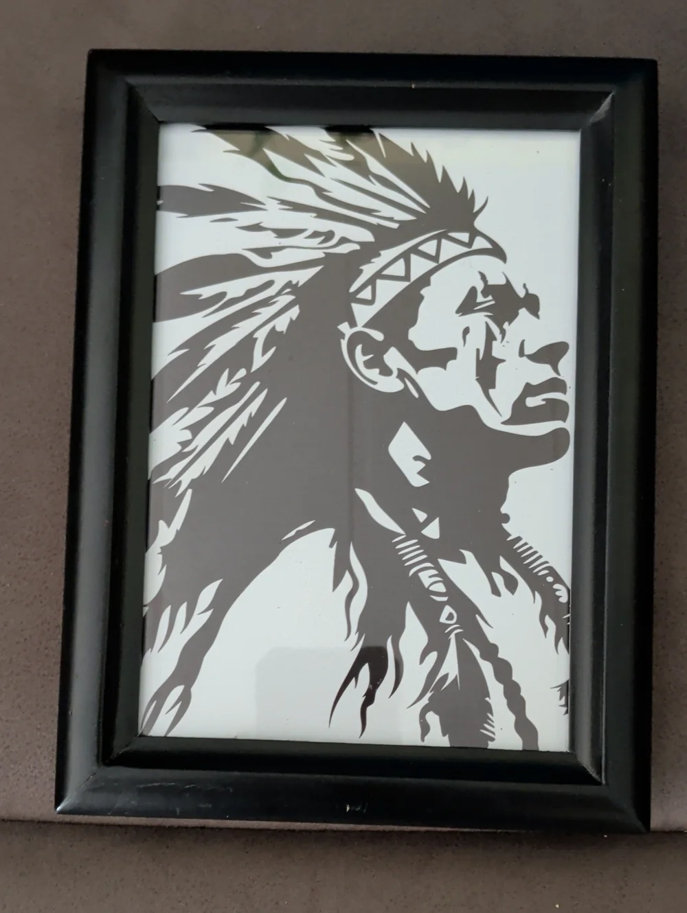 Black Framed Native Chief Silhouette Wall Art - Modern Black Accent